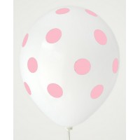 White - Pink Polkadots Printed Balloons